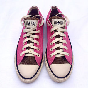 Converse Pink & Brown Plaid Low Tops